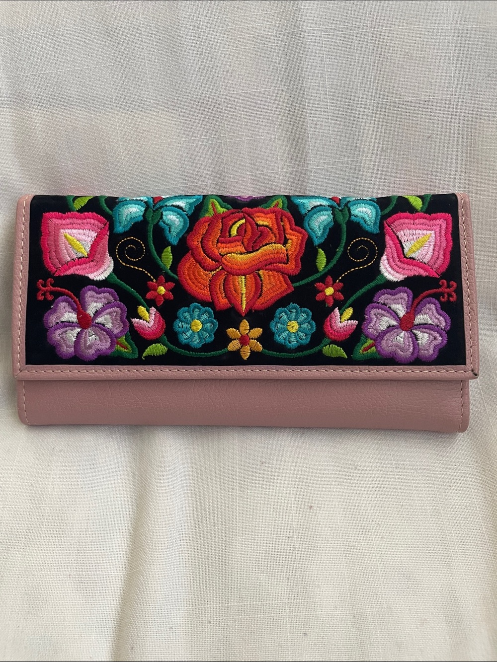 Xhantae Embroidered Floral Clutch Wallet - Pink EUC